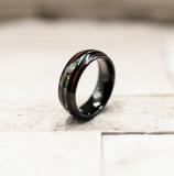 Unique Koa Wood and Opal Tungsten Ring